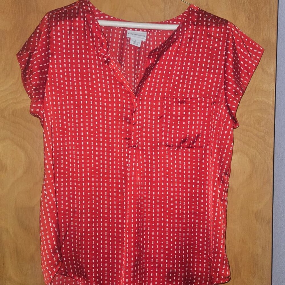 L Liz Claiborne White Spotted Red Blouse